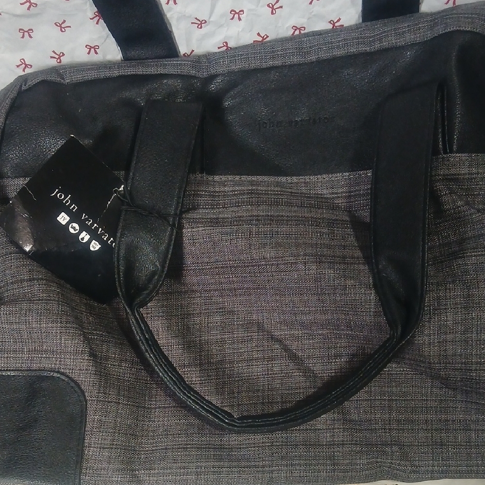 John Varvatos Grey and Black Tote with Leather Trim